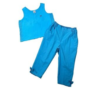 Vtg 90s Gitano Womens SET Aqua Blue Tank Top Size 42/22W Capri Pants 34/20W READ